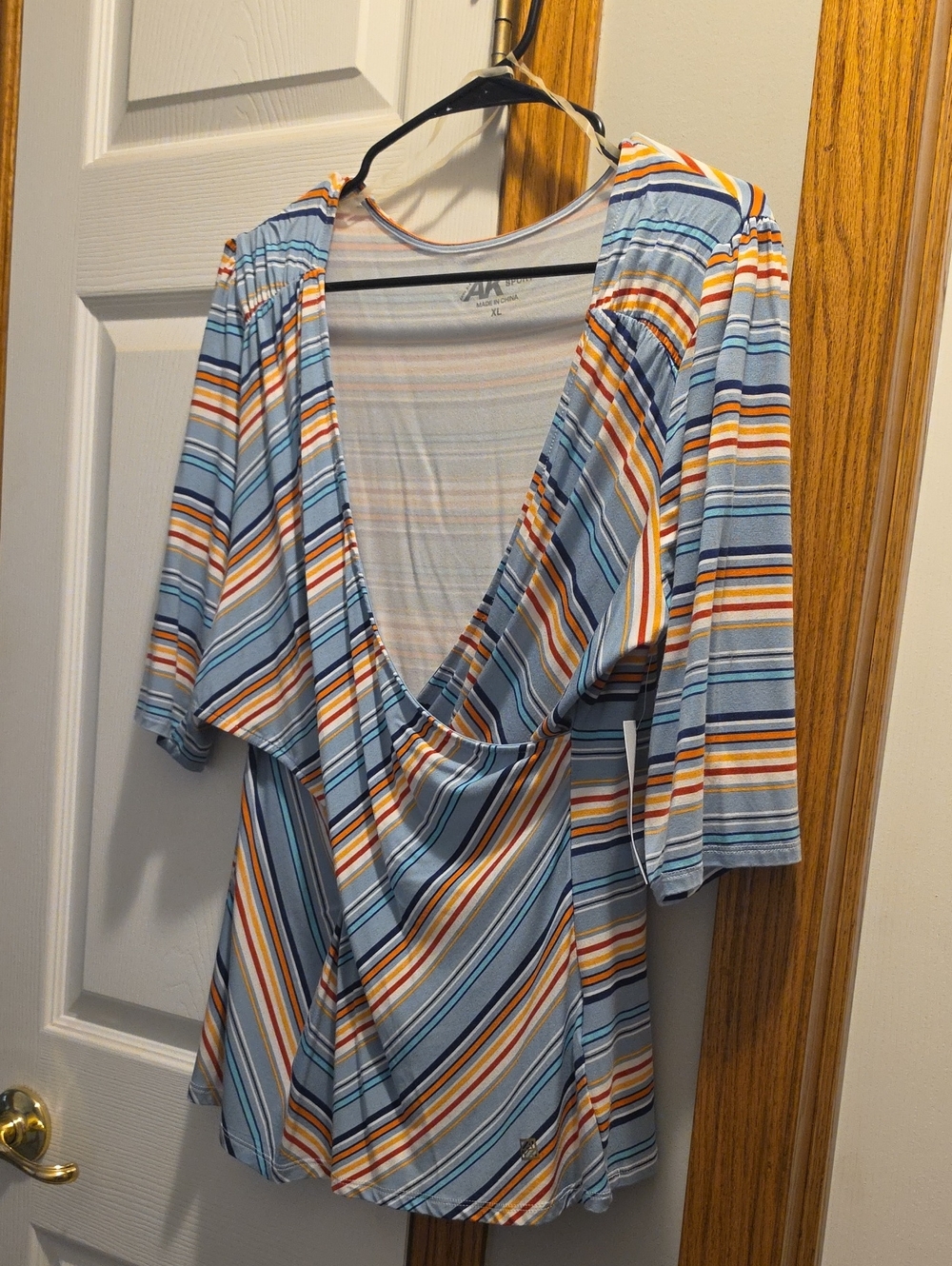 Anne Klein Aqua Spray Striped V-Neck Knit Top